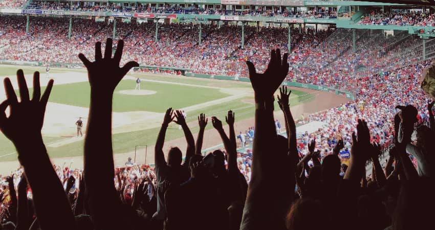 A stadium full of fans during a Red Sox game